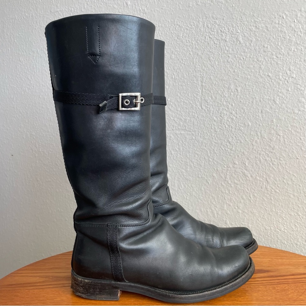 Prada Black Leather Knee-High Riding Boots